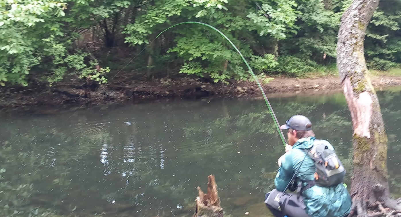 Man fly fishing in a forest – riverside healing experience for veterans